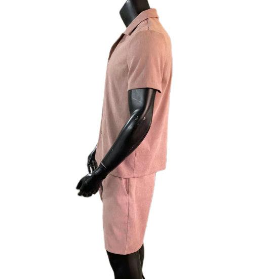 2Pcs/Set Men Casual Outfit Lapel Short Sleeve Shirt Elastic Waistband Drawstring Wide