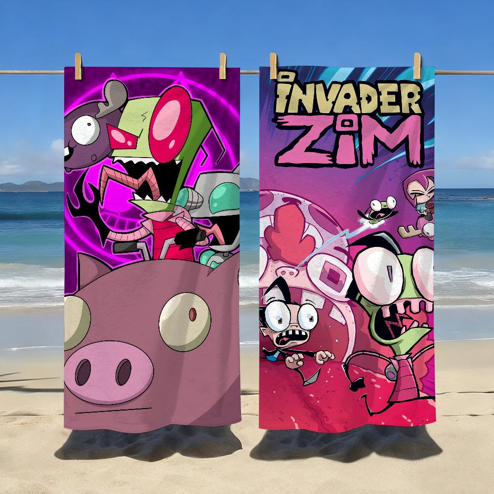 Cartoon I-Invader Zim Funny Towel Quick Dry Soft Yoga Swimming Fitness Mountain Climbing Large Beach Towels