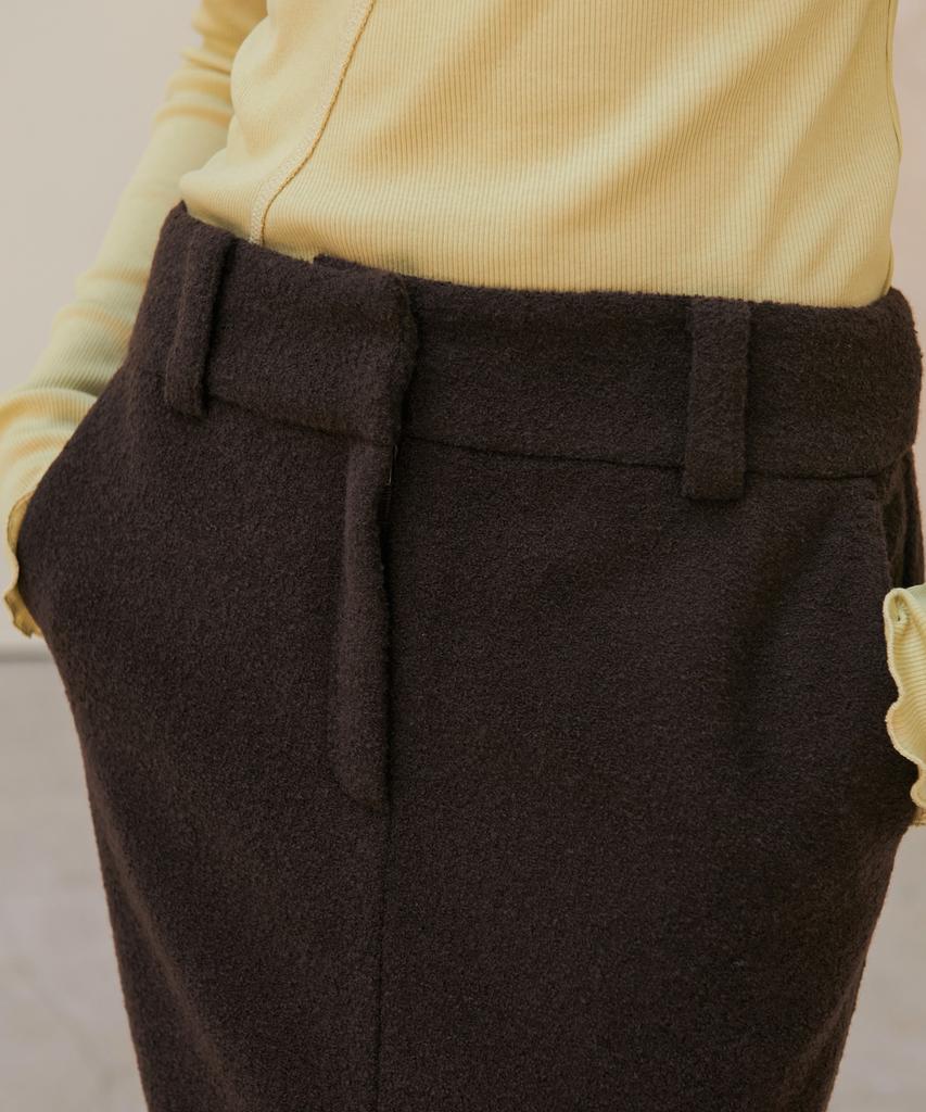 Eonmyuteu Semi Low Waisted Maxi Wool Skirt (Brown)