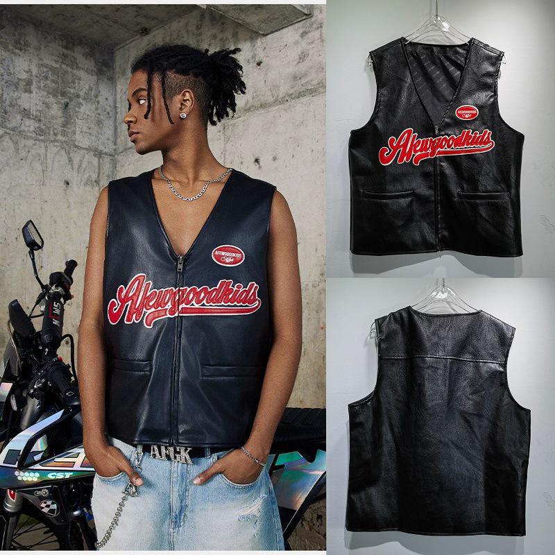 

2024 Unisex Weitemeng PU Embroidered Patchwork Motorcycle Jacket M