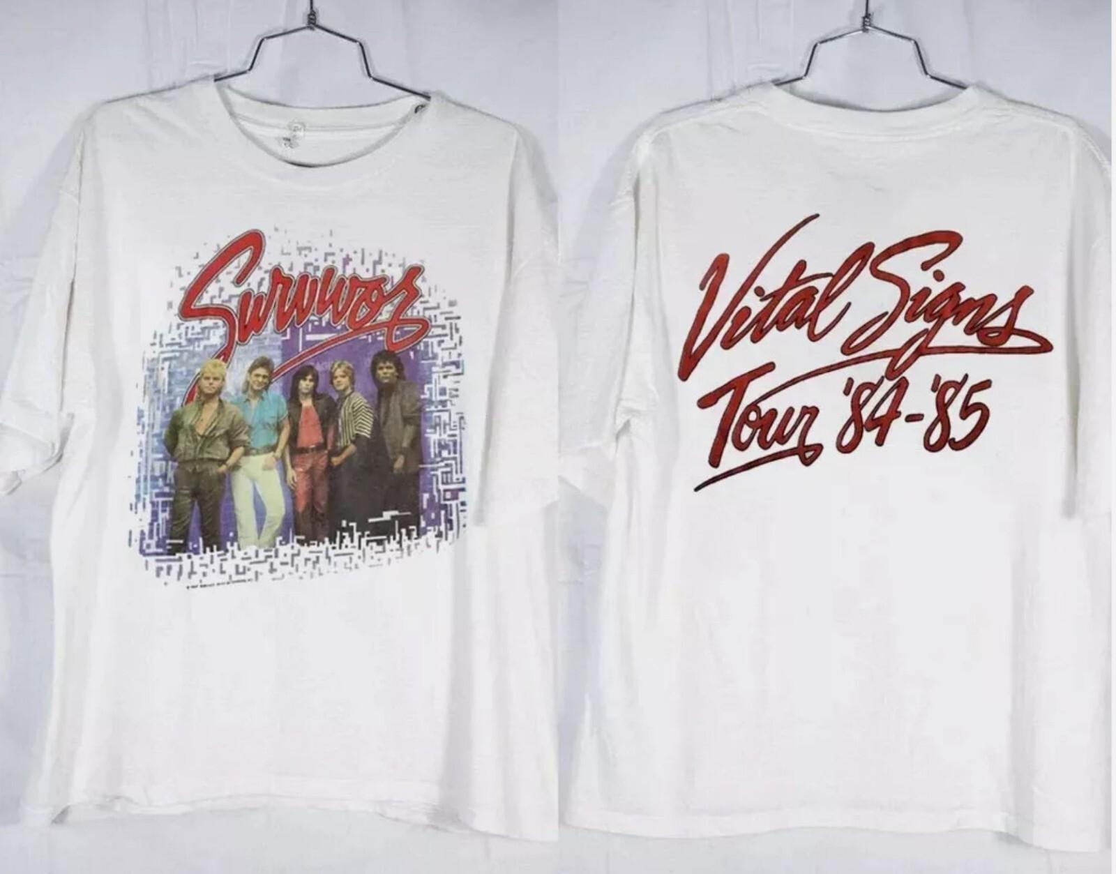 Survivor Band T-Shirt Mens Womens Tees Top 1984 Survivor Vital Signs Tour 84 85 Rock Concert Music S