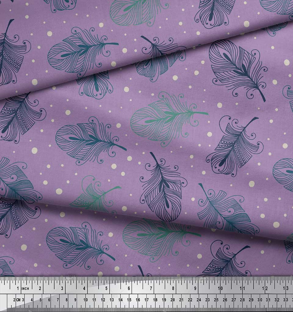 Soimoi Lila Japan Crepe Satin Stoff Künstlerische Feder Stoff Drucke Meterware 42 Zoll