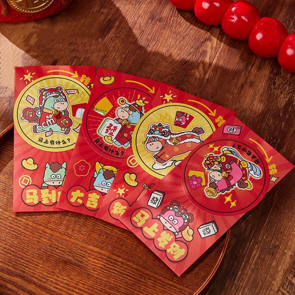 4Pcs Rotatable Lucky Money Envelopes Cartoon 2026 Horse Year Red Pockets  Chinese New Year