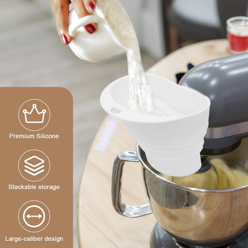 Silicone Flour Funnel for Artisan KSM150 and 4.5–5 Qt Tilt Head Stand Mixer Powder Funnel Kitchen Aid Mixer Stand Kitchen Tools