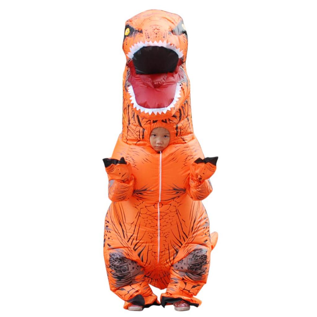 Dinosaur Kigurumi Halloween Cosplay Kids Monster Costume Opening Window Dinosaur Rider Brown Disguise Suit Tyrannosaurus Inflatable Air Filled