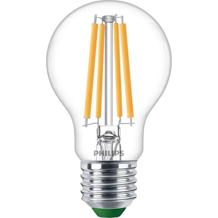 Ampoule LED Ultra Efficient Classe A - PHILIPS - 60W - Culot E27 - Blanc chaud 2700K - Verre transparent