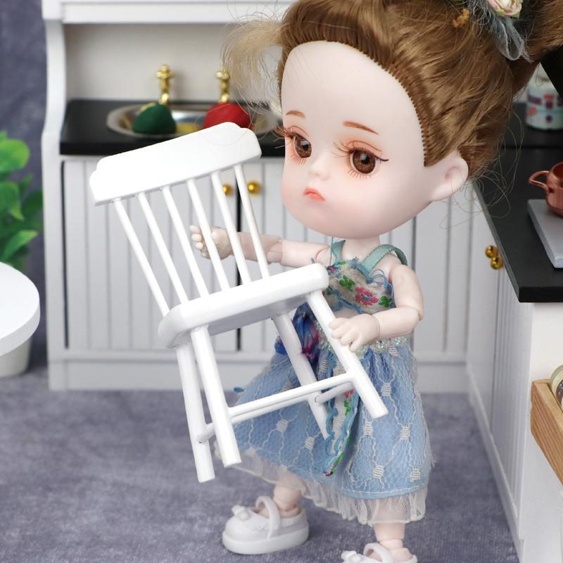 1/3Pcs 1:12 Mini Dollhouse Dining Table Chair Set Wooden Miniature Furniture for Dollhouse Micro Landscape Decor Kids Pretend Play Toy