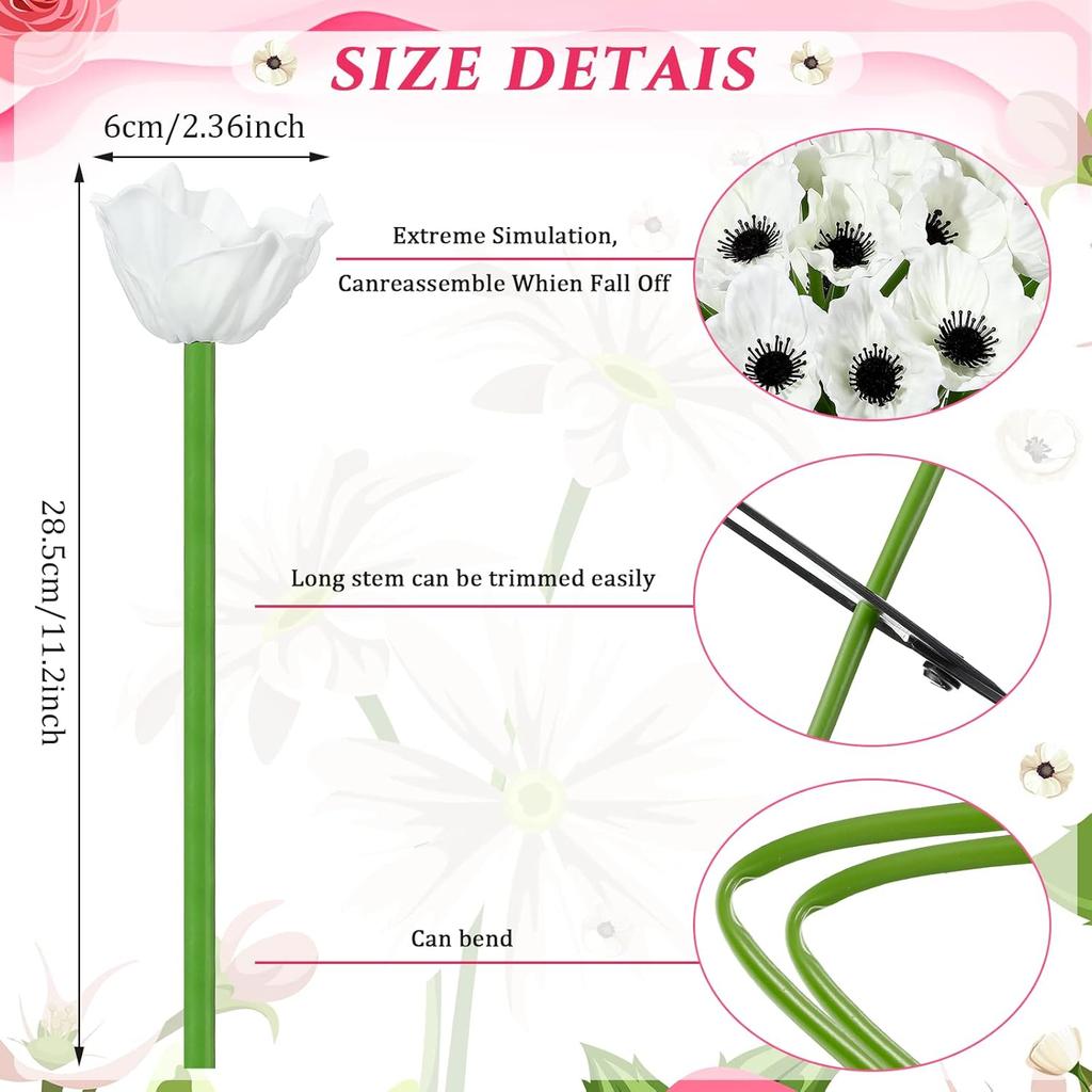 Censen 42 Pcs Artificial Poppy Flowers Bulk PU Silk Poppy Flowers 11 Inch Poppy Anemone Stems Artificial Flowers Table Centerpiece Decor for Home