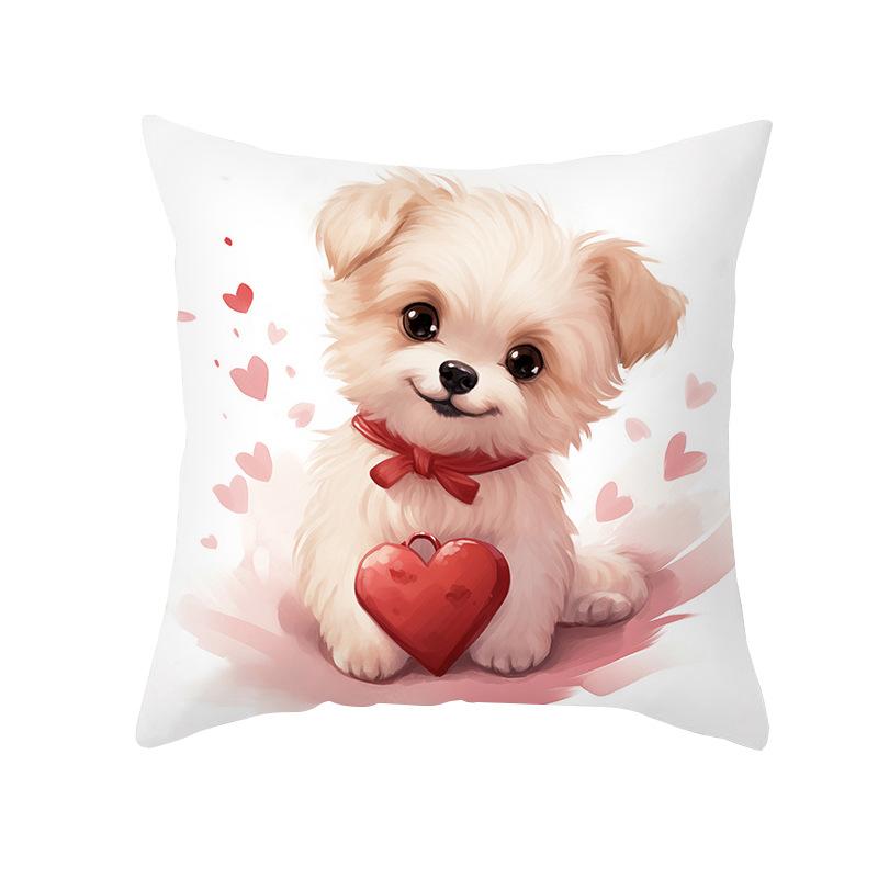 Valentine's Day Love Animal Cushion Cover Cute Pet Cute Puppy Print Sofa Cushion Cover New Cushion Cover