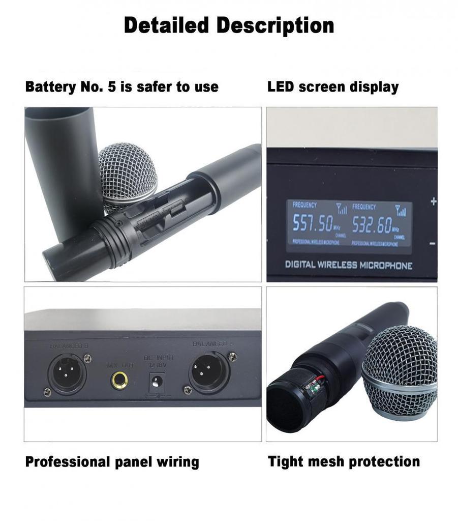 8Recordio GAW-GLXD4 Kabelloses Anti-Feedback Mikrofon Duo für Bühnen-/KTV-Auftritte
