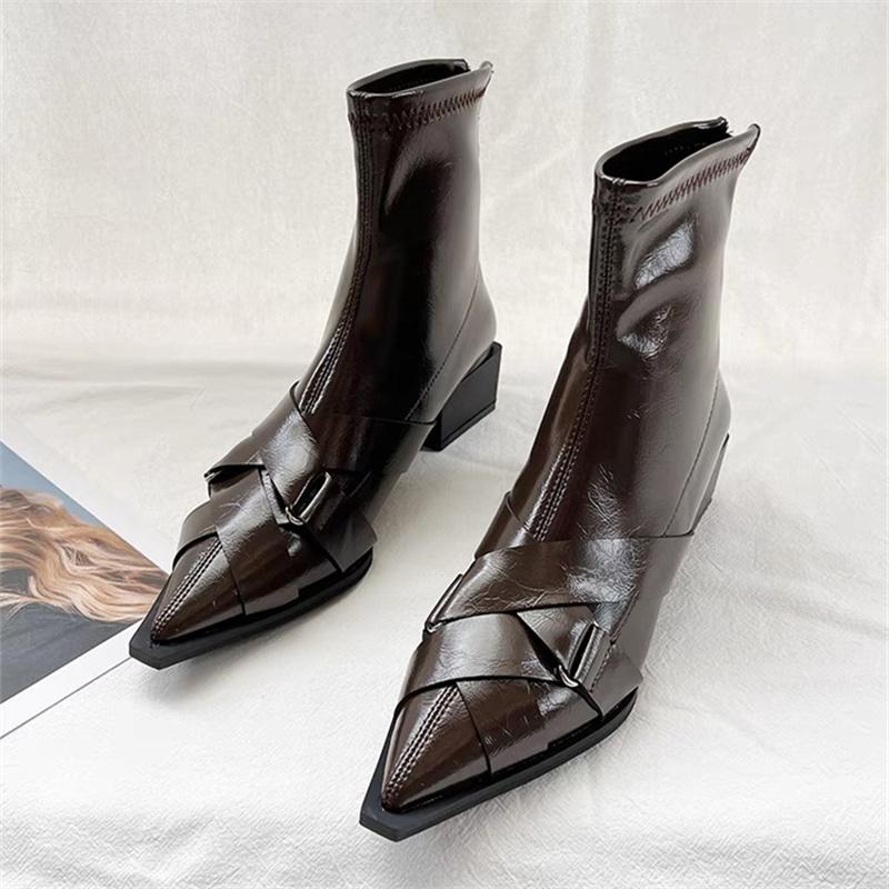 Sexy Pointed Toe Ankle Boots Low Heels Women Shoes Party Dress Elegant PU Leather Brand  New Chelsea Goth Pumps Botas Mujer