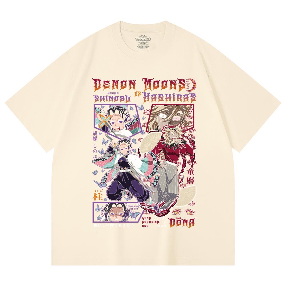 

230 Gsm 100% Cotton Demon Slayer V92 Doma x Shinobu Print Unisex Heavy Cotton T Shirt XS абрикосовый