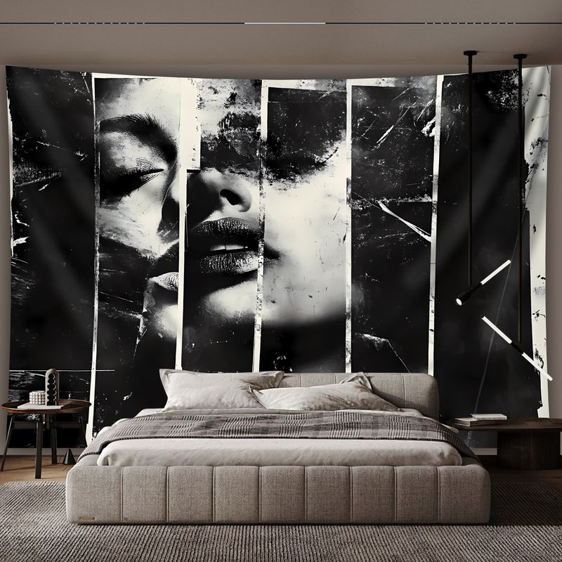 Retro Black White Column Broken Vintage Art Tapestry, Classic Wall Art for Bedroom Living Room Dorm