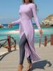 Women's Long Sleeve One-piece Skirt Style Swimwear with Long Pants