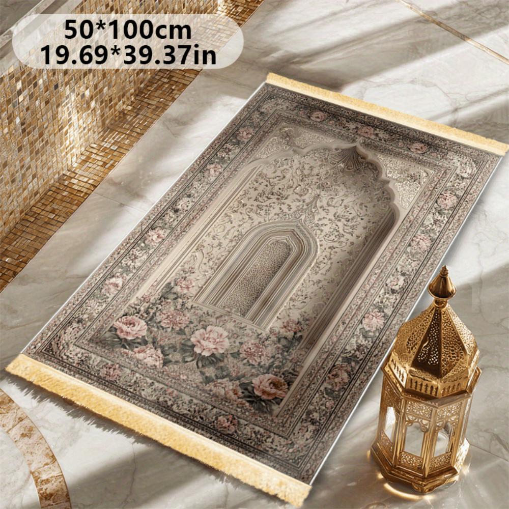 VIKAMA Arco Floreale Verde Menta Tappeto da Preghiera Islamico Poliestere Portatile Tappetino per Salah Musulmano Ramadan Vintage Decorazione per la Casa Tappeto da Preghiera