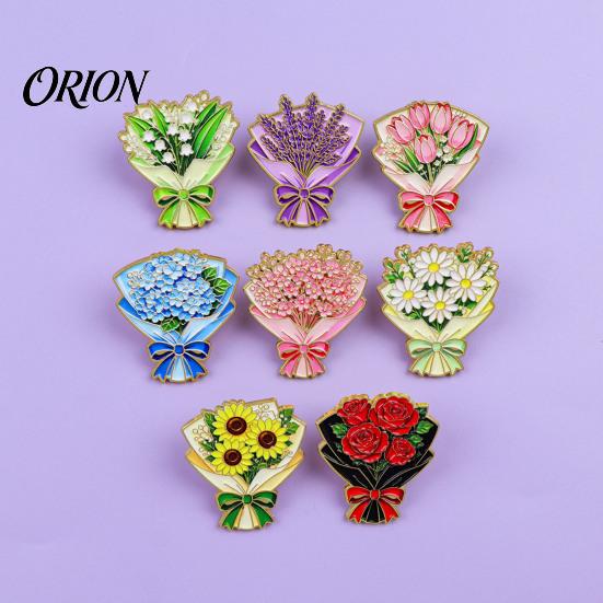 Delicate Metal Badge Bouquet Brooch Pin for Women, Enamel Romantic Flower Jewelry, Durable Sophisticated Coat Accessory Zinc Alloy Floral Lapel Coats