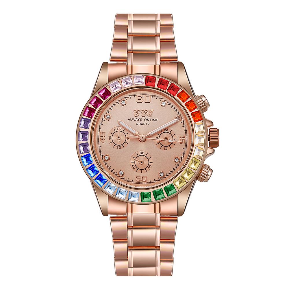 Women's Fashion Rhinestone Steel Band Watch with Alloy Case & Colorful Rhinestones