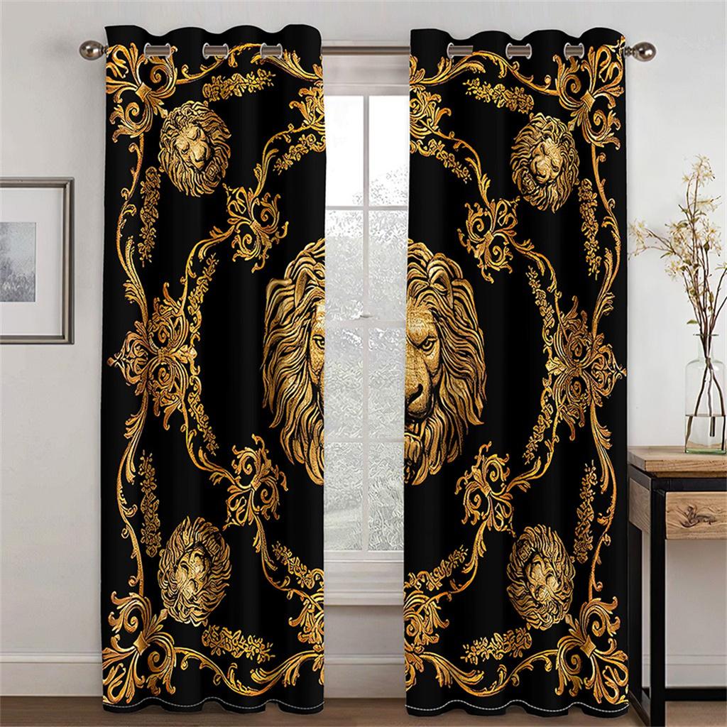 Luxury Gold Black Abstract Greek Key MeanderOn Sale Window Curtains for Kids Bedroom Living Room Kitchen Door Home Decor 2Pieces