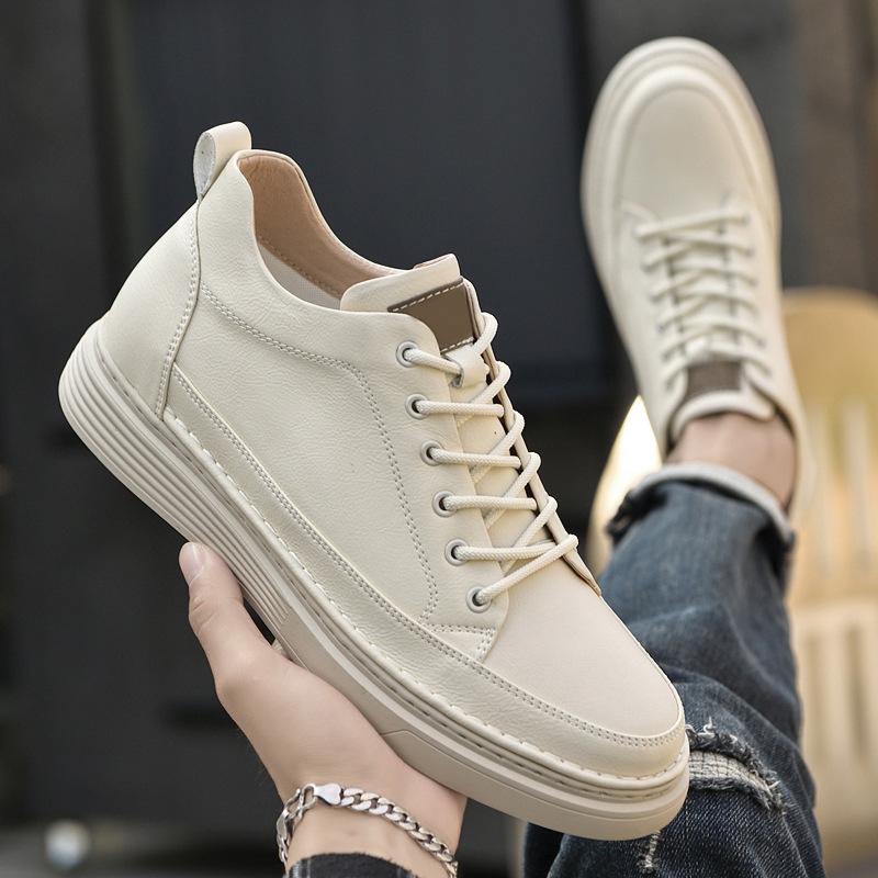 Men's Retro High-Top Shoes with Invisible 6CM Lift - Casual Autumn Trendy Mid-Top Board Sneakers