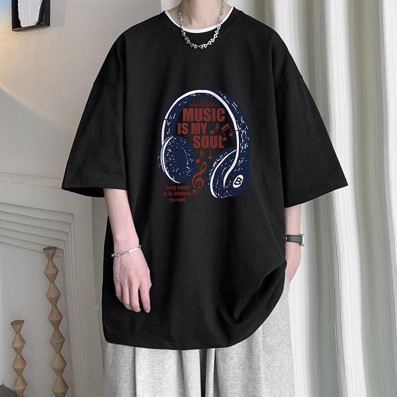 Unisexs Cotton Tshirts White Unisex Oversized T Shirt Music Letter Print Summer Casual Wear 5XL Tee Shirts Big Size Male Clothes