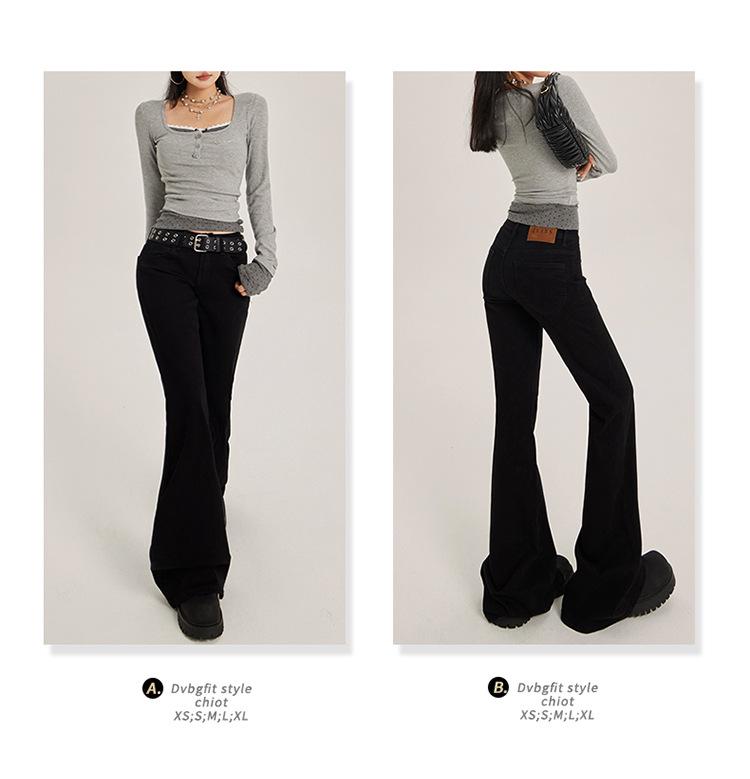 Women's 2025 Low-Waist Slim Fit Flared Jeans - Black, No-Slip, Elastic, Leg-Slimming, Spring Style