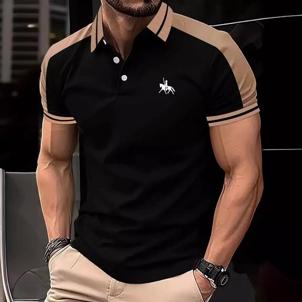 New summer T-shirt: men’s casual printed short-sleeved polo shirt with a collar S чёрный