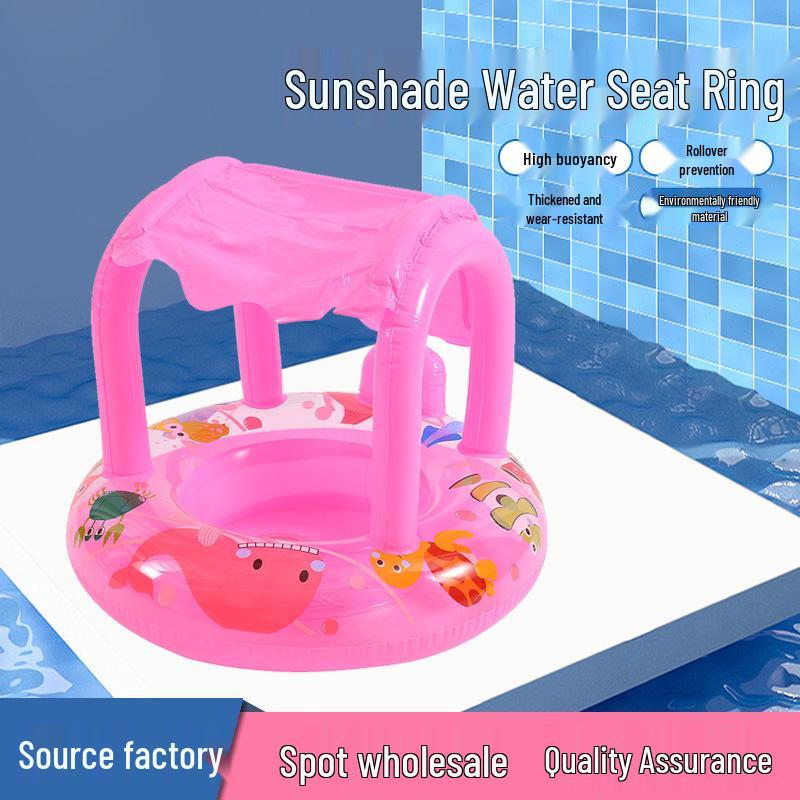 Inflatable Infant Swimming Seat with Canopy - Cartoon Design and Sunshade