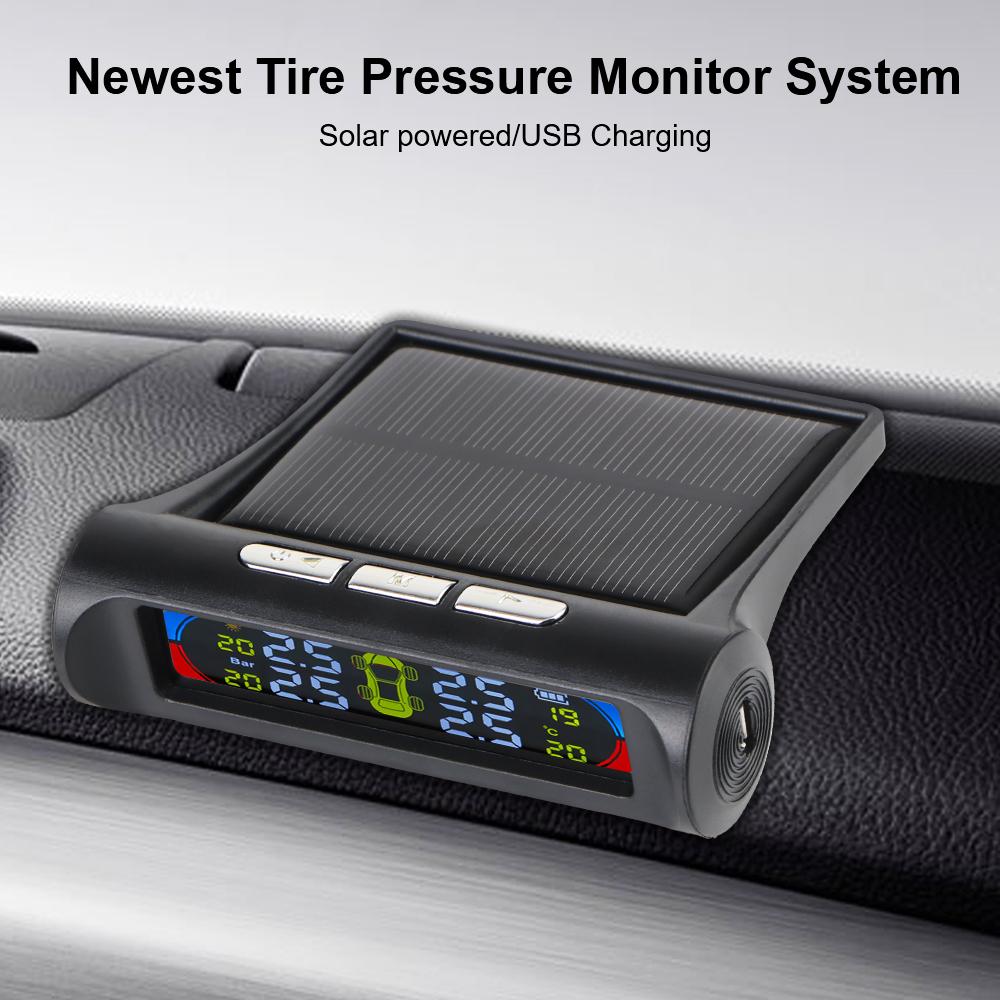 USB / Solar TPMS Car Tire Pressure Monitoring System 0-6Bar Tyre Temperature Monitor Auto Security Alarm Systems Universal