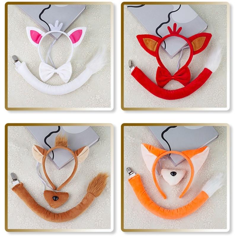 Foxes Costumes Set Foxes Ear Headbands Tail Nose Bowtie Tutu Skirt Animal Cosplay Costumes for Halloween Christmas Party