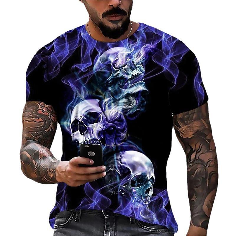 Gothic Skull Floral Print Short Sleeve T-Shirt, Trendy Street Style Tee