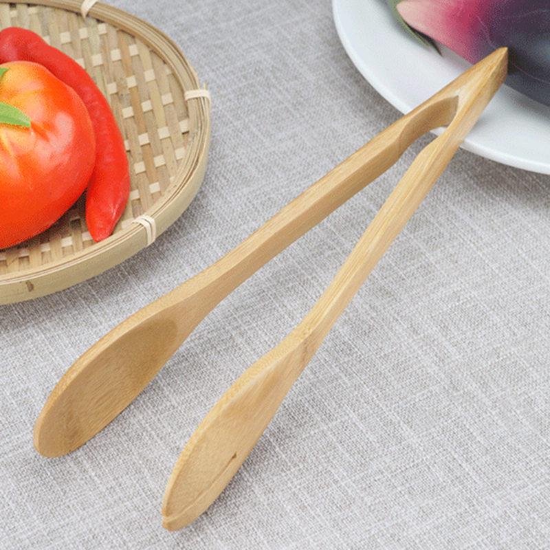 Useful New Shiny Bamboo Cooking Kitchen Tongs Food Tool Salad Bacon Steak Bread Cake Wooden Clip High Quality Home Kitchen Tools