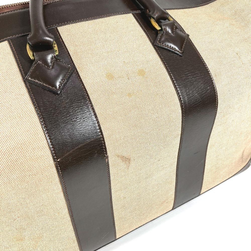 HERMES vintage Bags Travel Bag Duffle Bag Leather/Canvas Beige/Dark brown