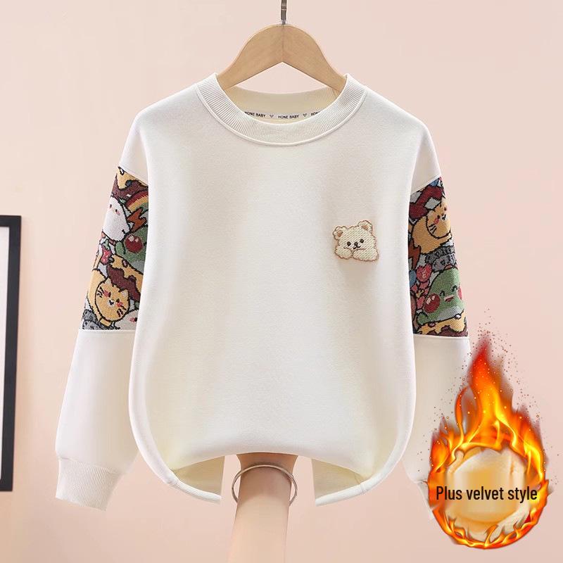 Girls' White Long Sleeve Sweatshirt - Spring Fashionable Top for Children