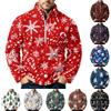 Men's Christmas Print Zip-Up Sweatshirt with Stand Collar, Plus Size Flannel Top for Fall Winter