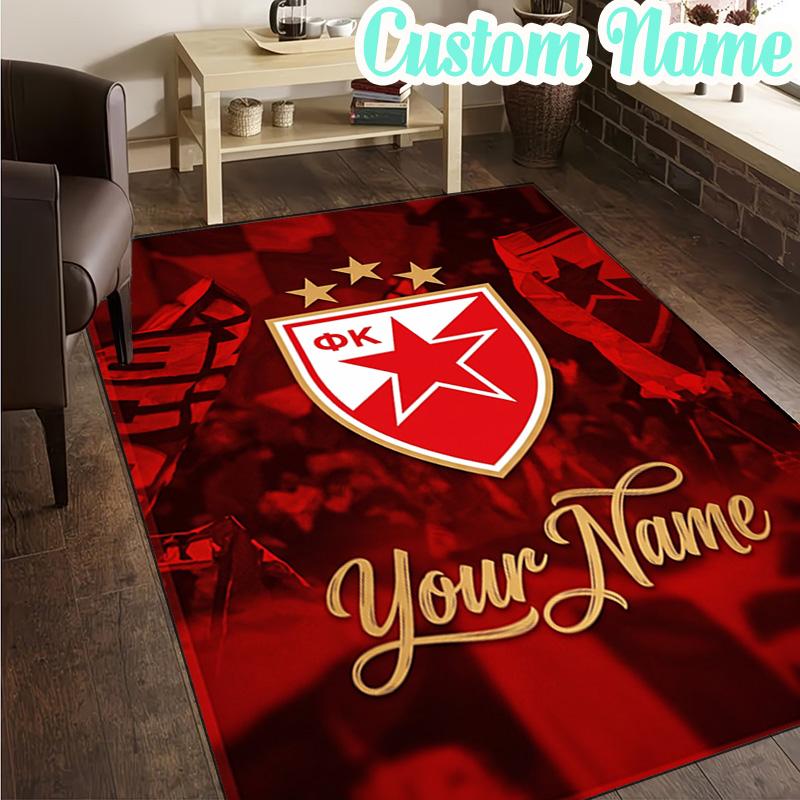 Custom Name FK Crvena Zvezda  Rug, Office Rug, Chair Rug, Carpet for Living Rooms, Doormat Game Rug Home Decor Christmas Gifts