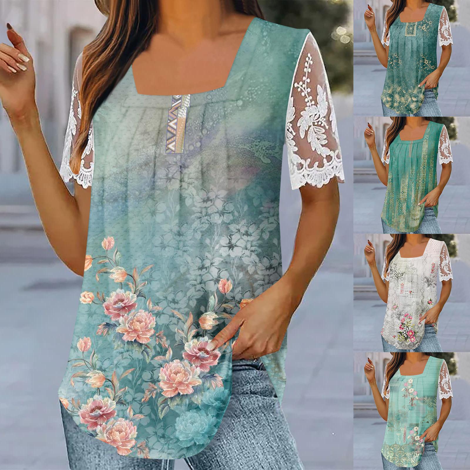 

Женская кружевная рубашка с коротким рукавом Футболка с квадратным вырезом Платьевый повседневный топ Кружева с коротким рукавом Кружева с короткими рукавами Удобный хлопковый топ Туника Плиссированный топ