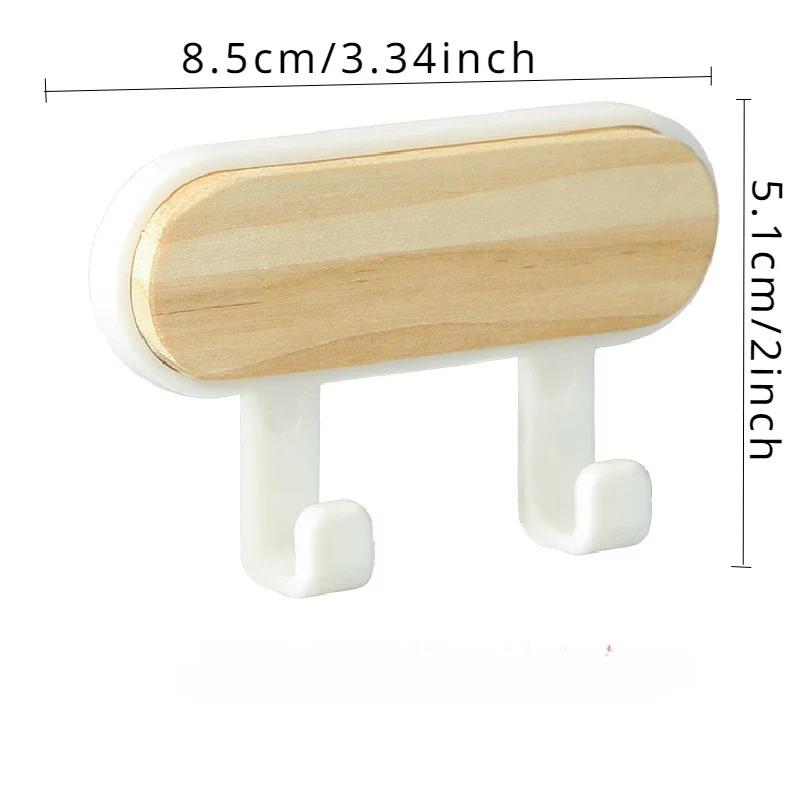 Wooden Wall Hooks Multifunctional Nail Free Self Adhesive Hook Door Wall Hangers Key Storage Hook Multi Racks Wall Hanger