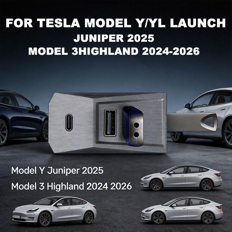 For Tesla Model Y/YL Launch Juniper 2025 Model 3Highland 2024-2026 Glovebox USB Hub Type-C Port Digital Splitter Docking Station