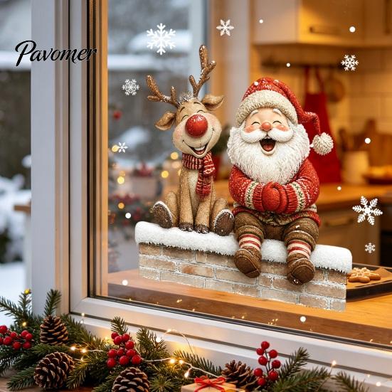 Wasserdichte PVC-Fensterfolie Weihnachtsklebefolie, Nikolaus und Rentier Aufkleber, Statische Festliche Wohnkultur Glasaufkleber für Feiertagsshop Türen