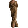Women's Cocktail & Evening Dresses - Women Maxi Dress Split Wrap V Neck 3 4 Sleeve Ruched Bodycon Long Cocktail Party Wedding Guest Dress with Pockets
