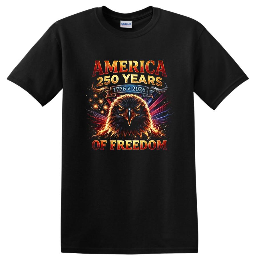 America 250 Years of Freedom Eagle T Shirt Patriotic Tee 1776 2026 Fireworks M
