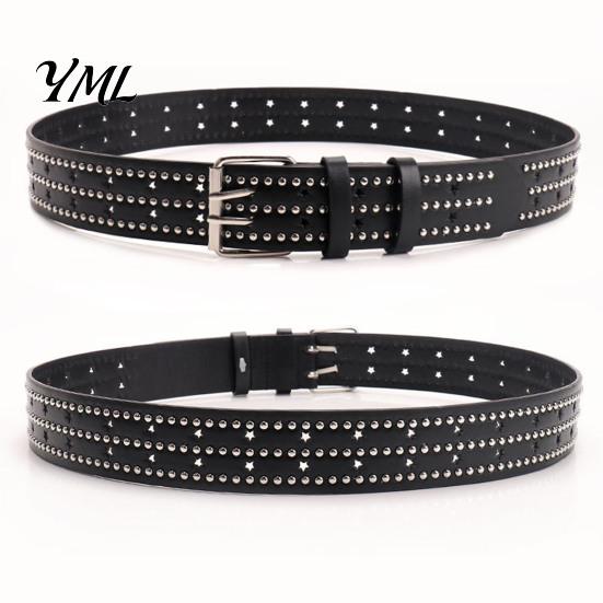 Slimming Waist Cincher Belt 110cm Punk Star Rivet for Women, Faux Leather Studded Fashion Casual Decoration with Metal Buckle, Edgy Music Festival