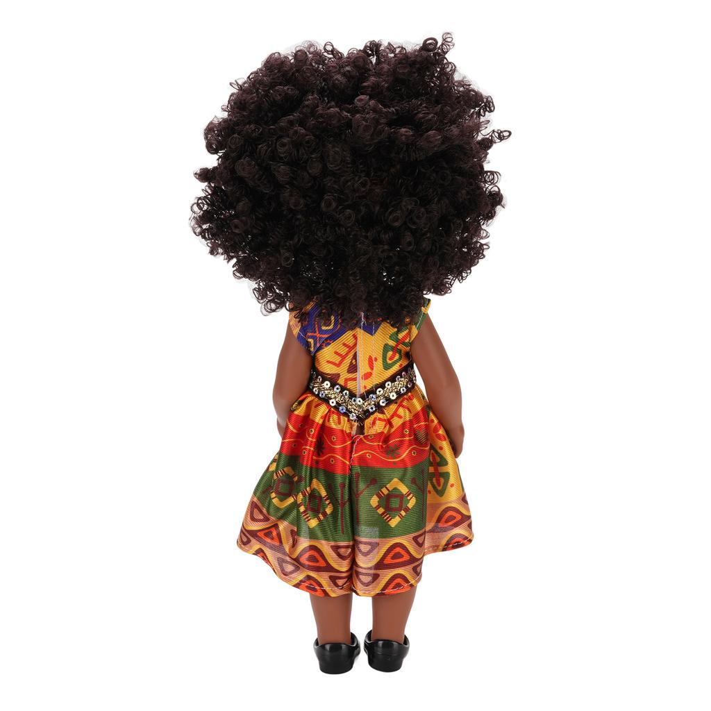14 Zoll Schwarze Puppe mit Haarband Niedliches Kleid Afro-Haar Mädchen Mode-Puppe Wechselbare Kleidung