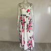 V-Neck Waist Tight Split Large Hem Maxi Dress Floral Print Sleeveless Sling Beach Holiday Dress Female Clothing