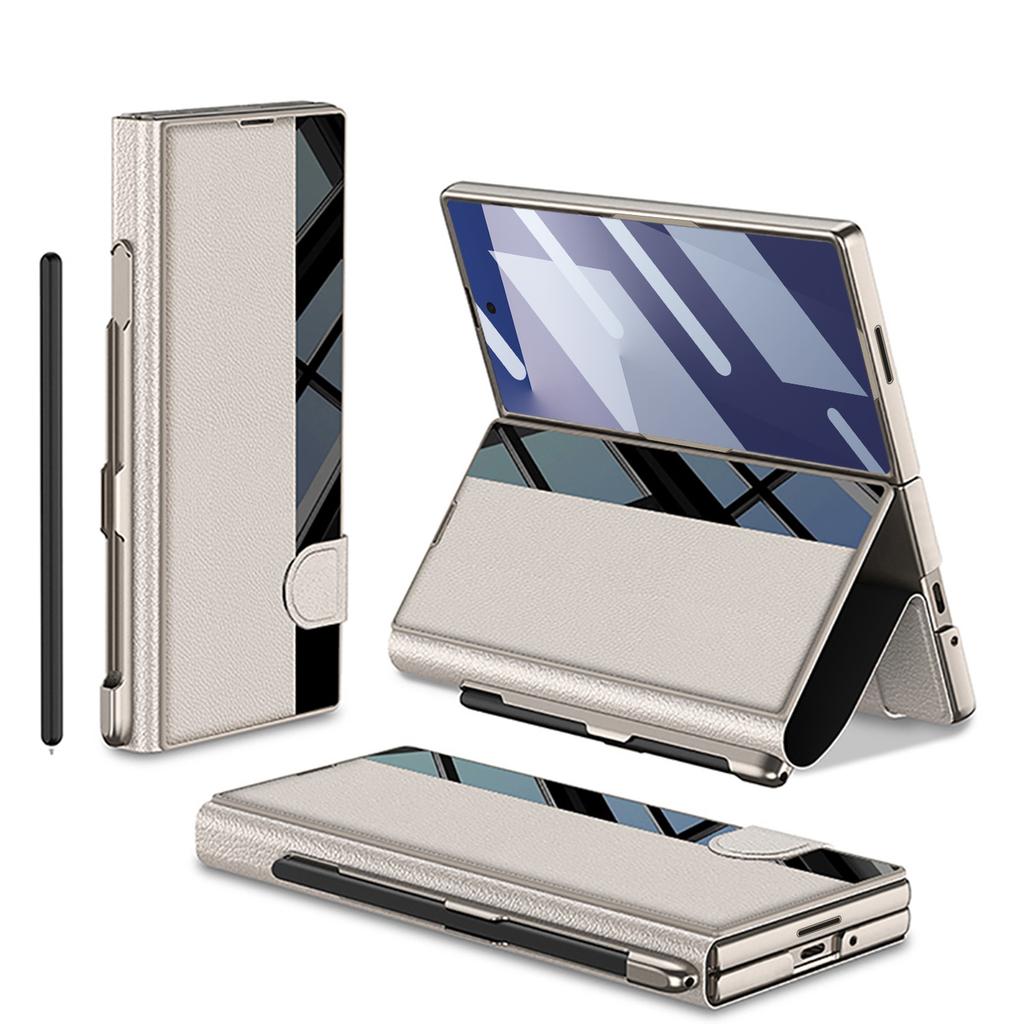 Samsung ZFold7 Mobile Phone Case Business Folding Screen ZFold6 Flip Cover Film Integrated with Pen Slot Leather Case
