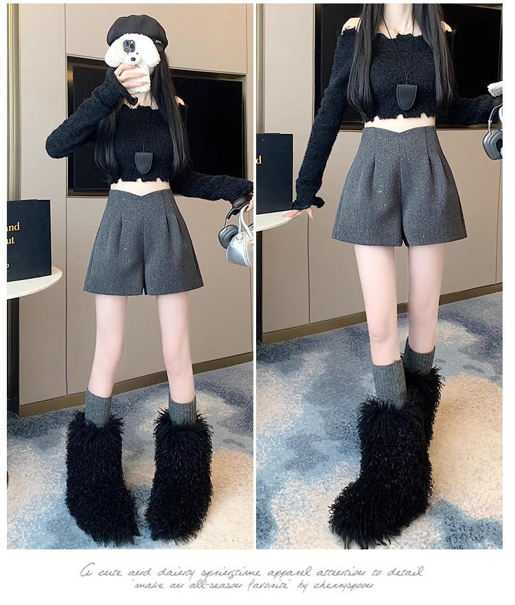 Women's Glitter Tweed High-Waisted Wide-Leg Shorts - Autumn/Winter 2025 Fashion