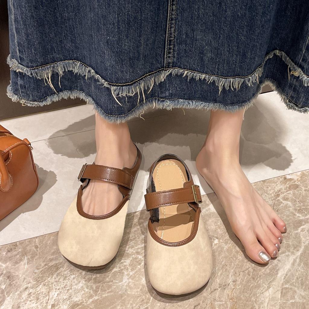 French retro lightweight simple wind slippers summer 2025 new bag head wear lazy shoes women