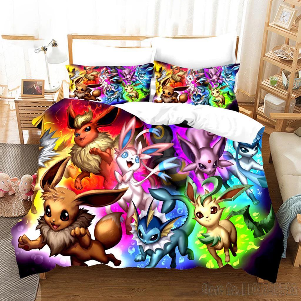 Pokemon Bedding Set Cartoon Anime Children Bedroom Quilt Boy Girl Bedclothes Single Double King Pikachu Duvet Cover Gift