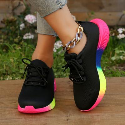 Sapatos Individuais Modernos e Fashion 2024 Primavera e Outono Novos Sapatos Respiráveis de Malha Sola Arco-Íris Casuais Esportivos Sapatos Femininos