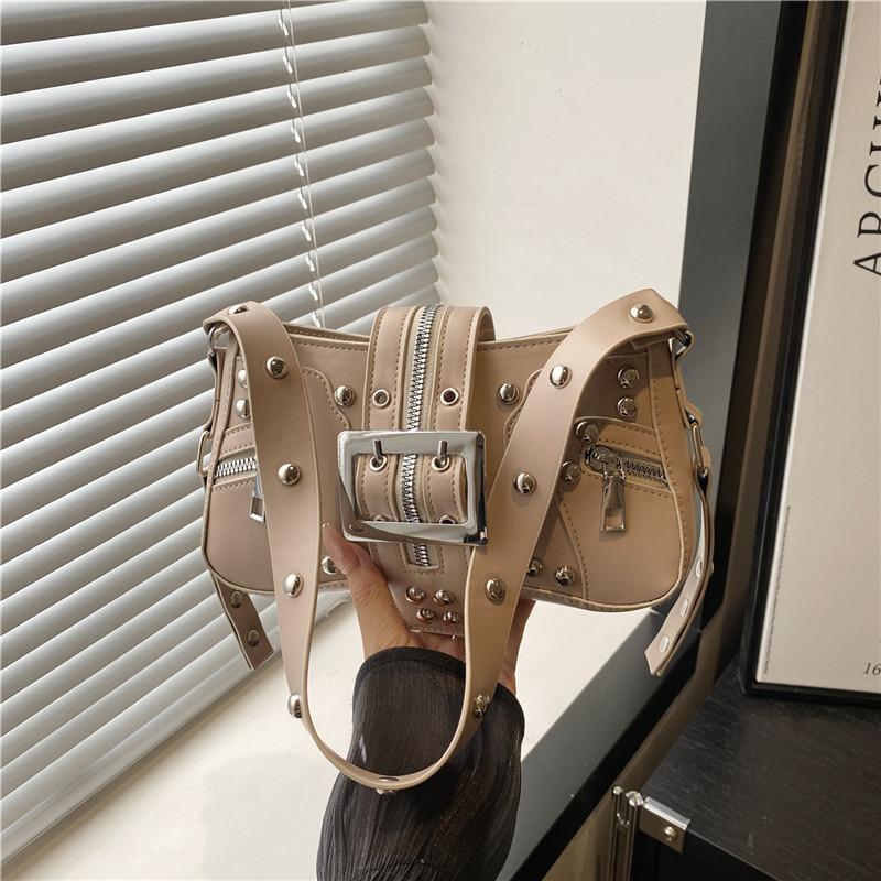 Locomotive punk rivet belt bag locomotive style shoulder armpit bag retro bag female messenger bag tide